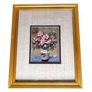 VTG DYF Floral Still Life Gold Framed Art Reproduction Pink‎ Flowers Wall Decor